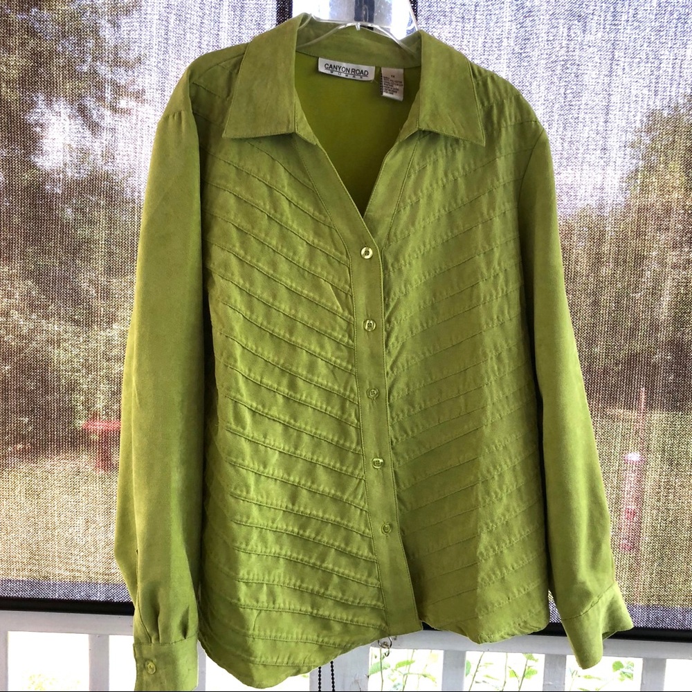 Canyon Road 1X sueded button down top green